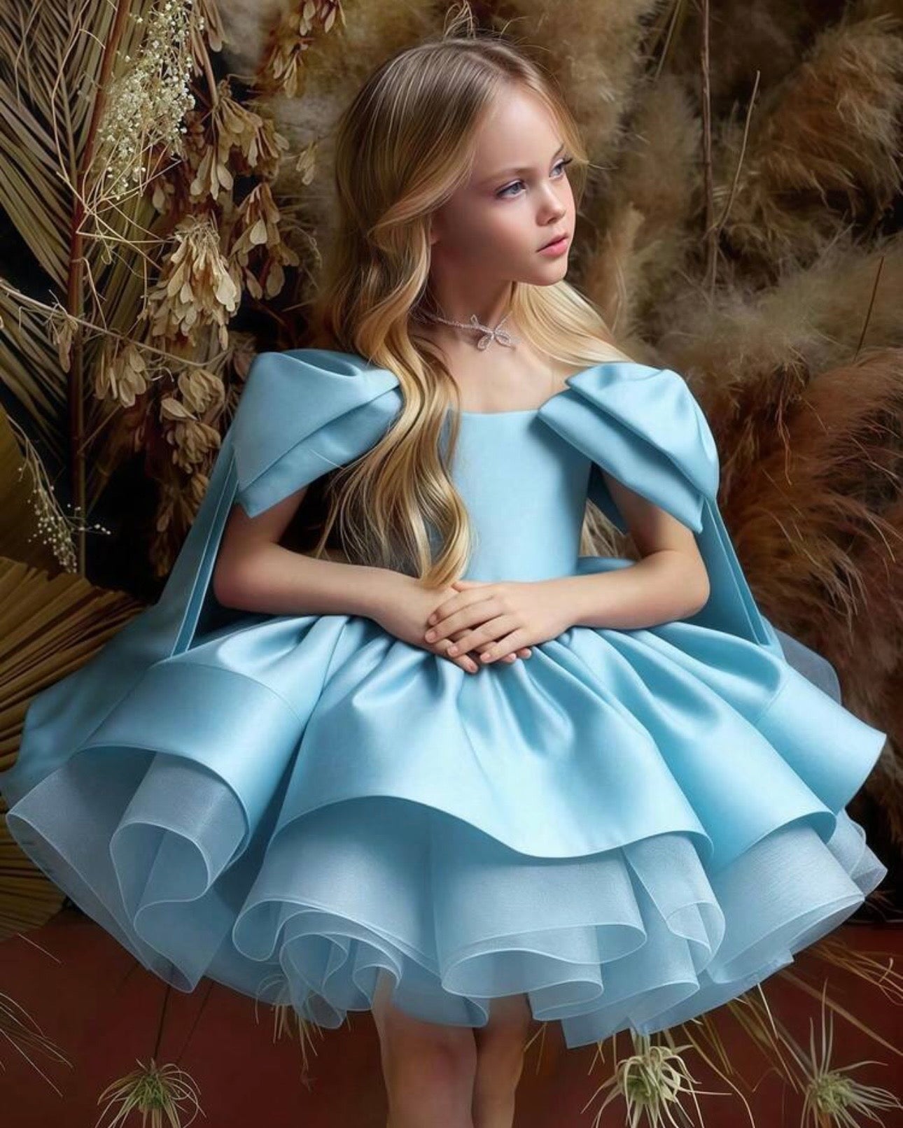 Girls Elegant Mesh and Silk Princess Dresses