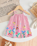 Baby Girl Pink Floral & Honey Bee Print Suspender Dress with Bow