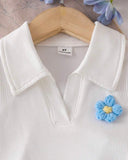 Girls Light Blue Floral Outfit Set – Sleeveless Polo Shirt & Pleated Skirt