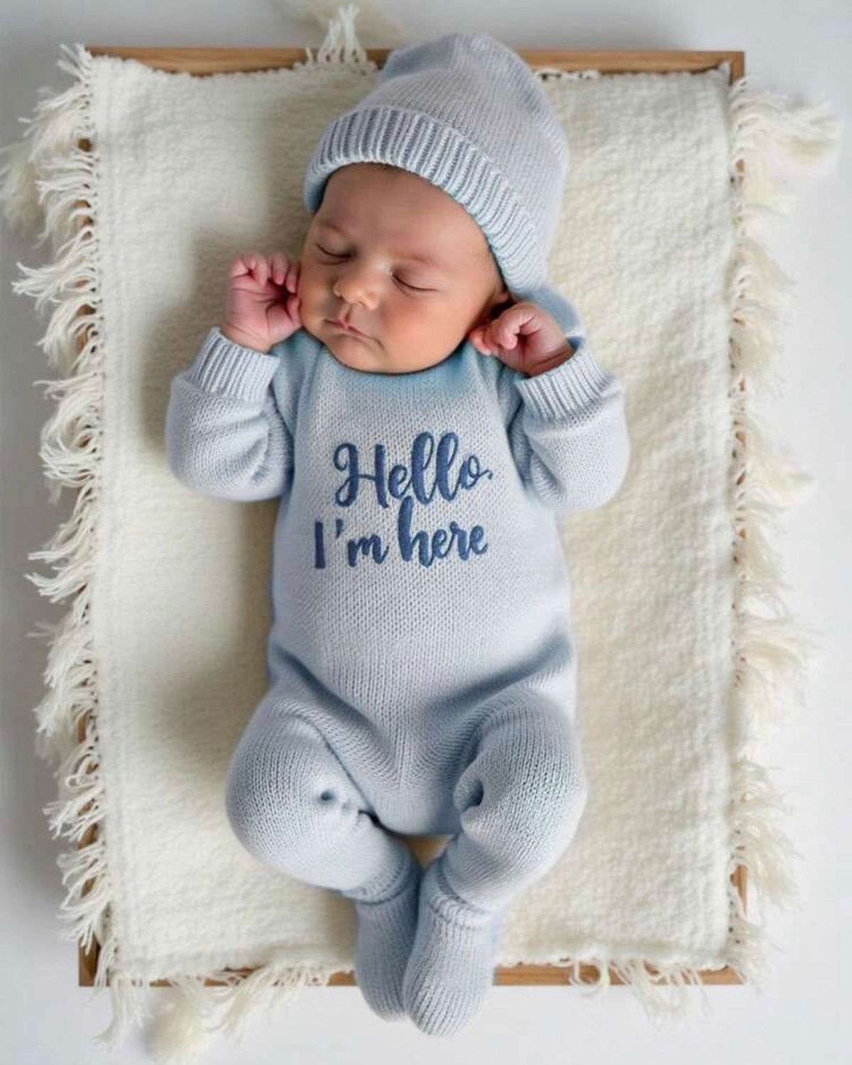 2Pcs Set Hello I'm Here Embroidery Newborn Photography Outfits (4 Colours)