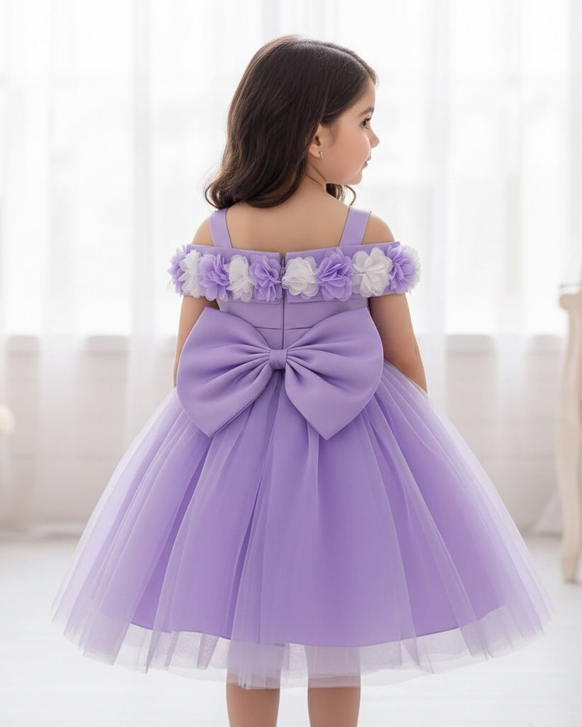 Baby Girls Mauve Purple Floral Tulle Princess Dress – Birthday Outfit