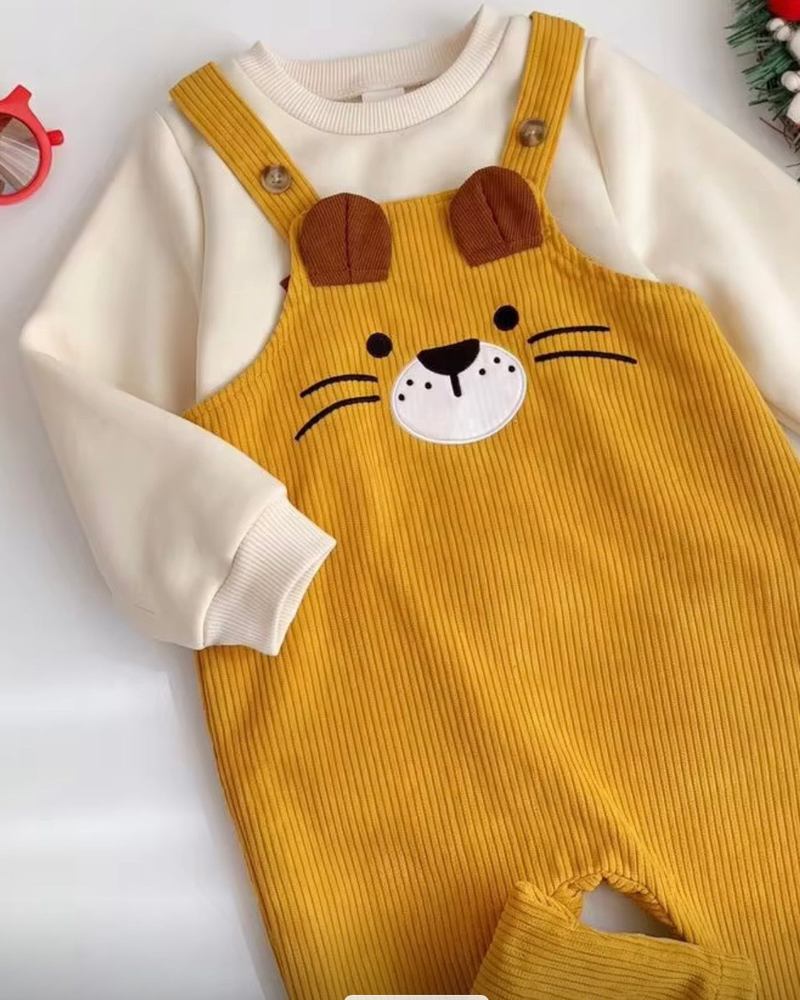 Baby Boy Mama’s Boy Knit Sweatshirt & Yellow Plaid Corduroy Overalls