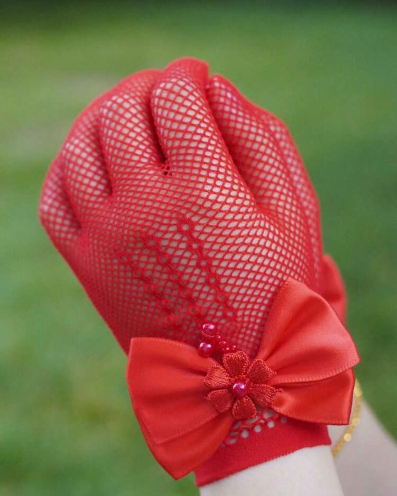 1 Pair Children's Pink Lace Hollow Bow Princess Gloves (4 Colours)