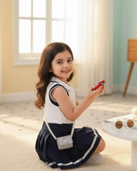 Cartoon Print Polo Vest And Pleated Skirt Casual Outfit For Girls