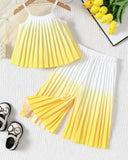 Baby Girl Yellow Ombre Pleated Cami Top & Wide Leg Pants Set