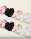 4 Pairs Baby Socks With Bow Decor - Black Addition