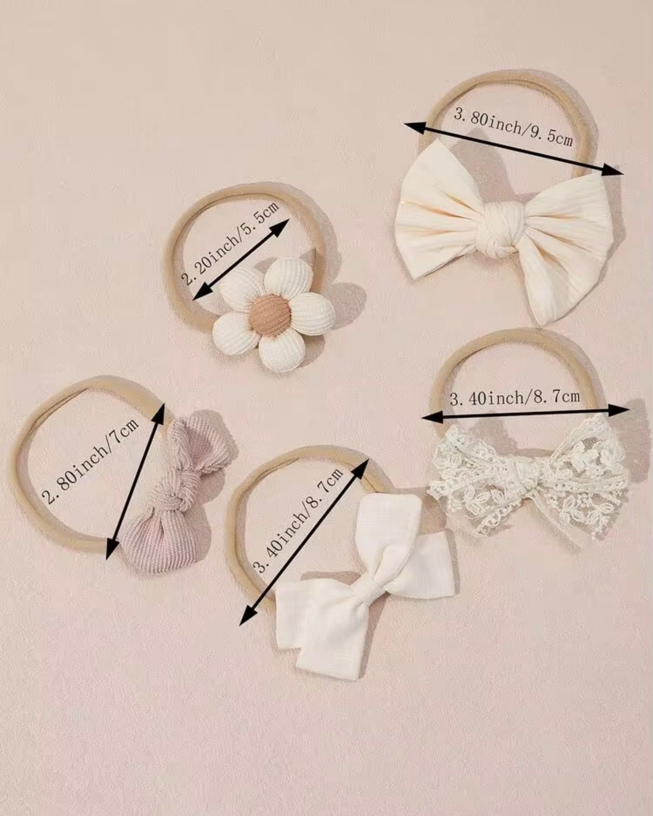 5pcs/Set Beige Baby Girl Flower & Bow Decor Headbands