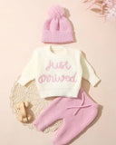 3Pcs Premium Set Pink Autumn Baby Arrival Announcement Outfit