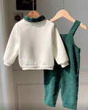 Baby Boy Apricot Knit Sweatshirt & Green Plaid Corduroy Overalls