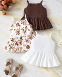 3PCS Girls Ruffle Trim Camisole Tops Set