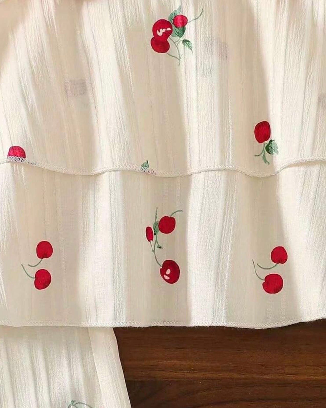 Cherry Print Cami Top With 3D Pom Pom Decor & Straight Leg Pants