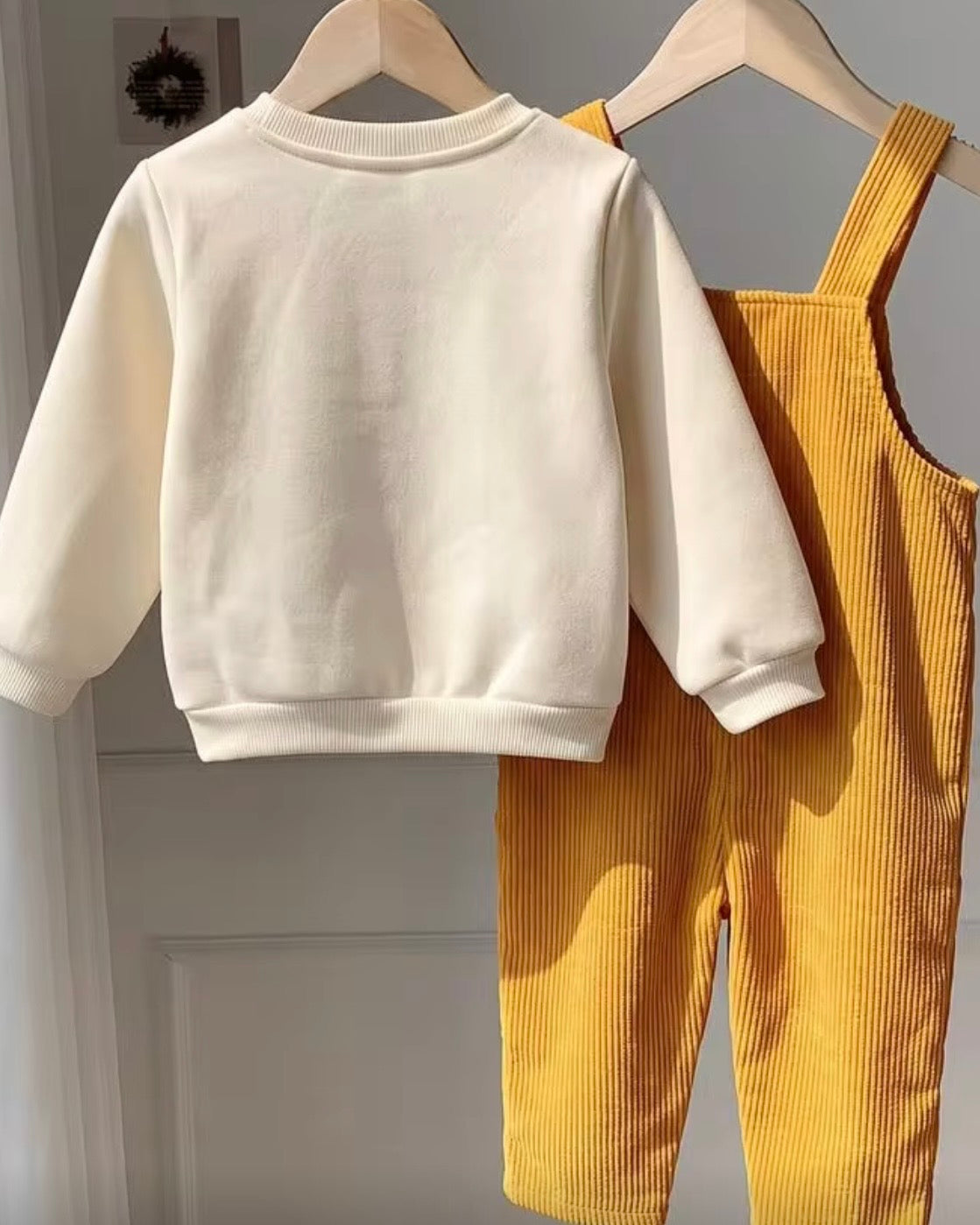 Baby Boy Mama’s Boy Knit Sweatshirt & Yellow Plaid Corduroy Overalls