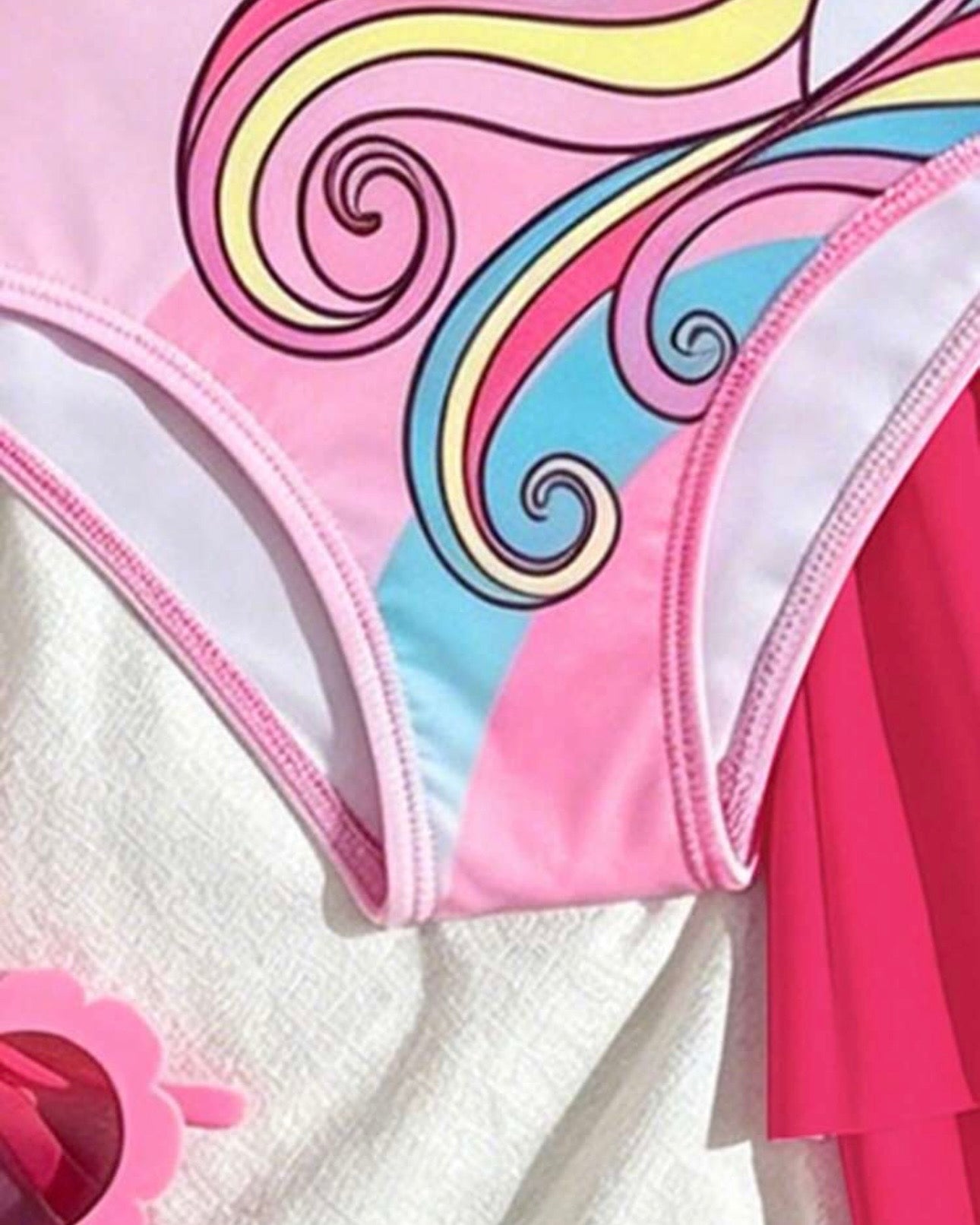 Girls Unicorn Print One-Piece Swimsuit with Skirt