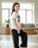Tween Girls Black & White Bow Embroidery T-Shirt with Cargo Pants Set
