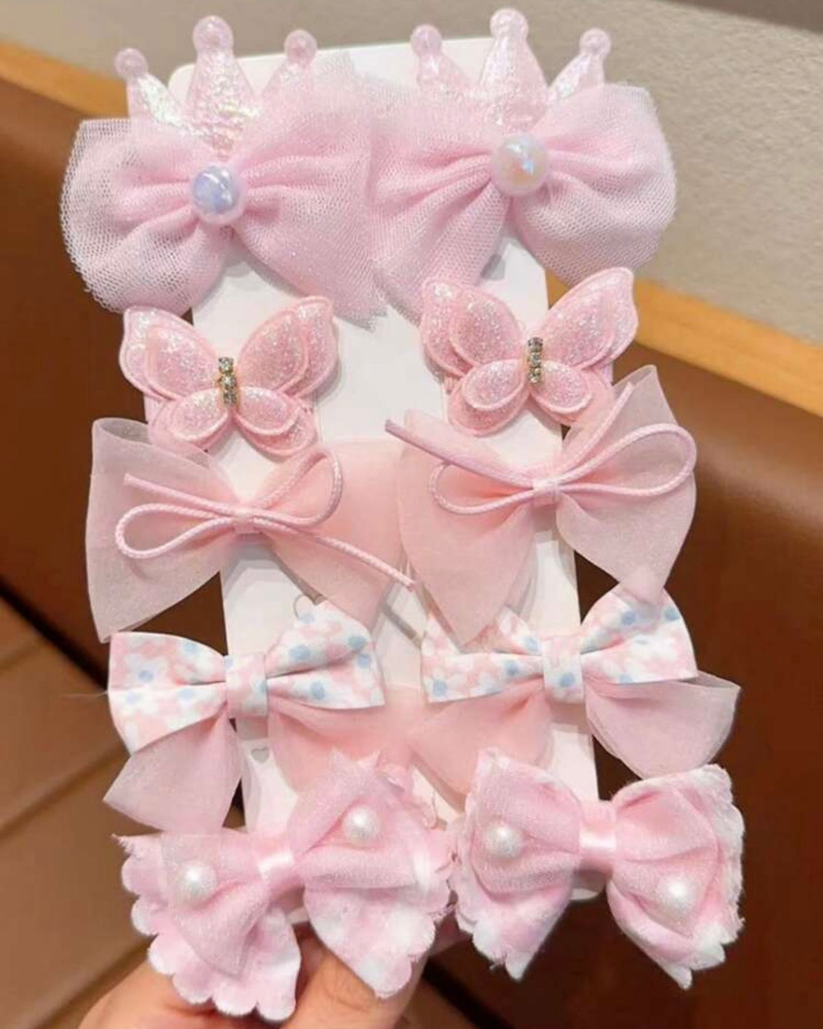 10pcs/Set Girls' Sweet Crown, Bow & Faux Pearl Decor Hair Clip Set