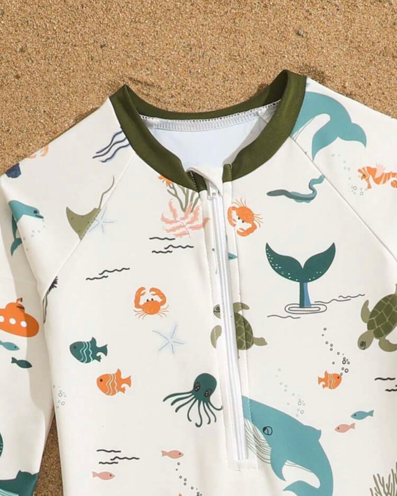Boys White Nature Print Long Sleeve One-Piece Swimsuit
