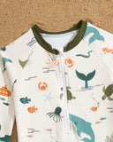 Boys White Nature Print Long Sleeve One-Piece Swimsuit