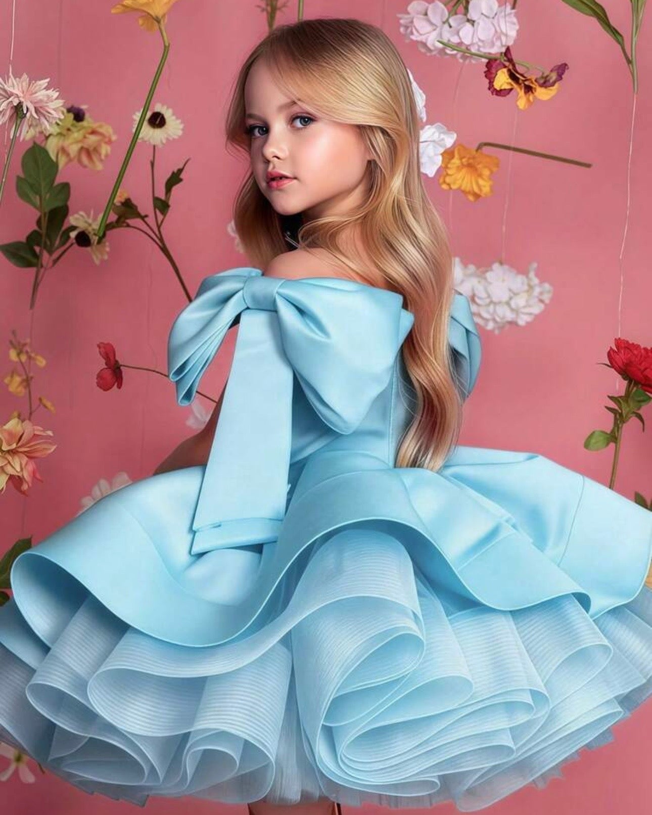 Girls Elegant Mesh and Silk Princess Dresses