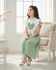 Kids Green Flounce Sleeve Top & Wide Leg Pants Set