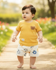 Baby Boy Bear Yellow Ribbed Summer Set