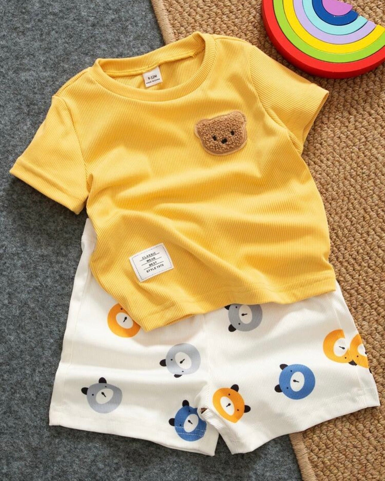 Baby Boy Bear Yellow Ribbed Summer Set