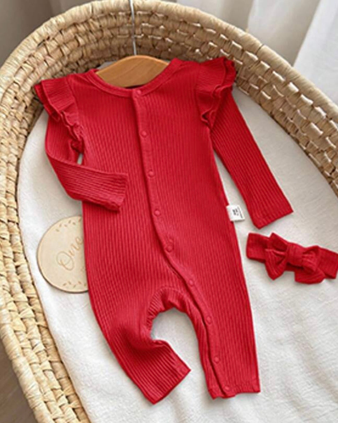 Newborn Baby Girl 2-Piece Knit Romper Set with Headband