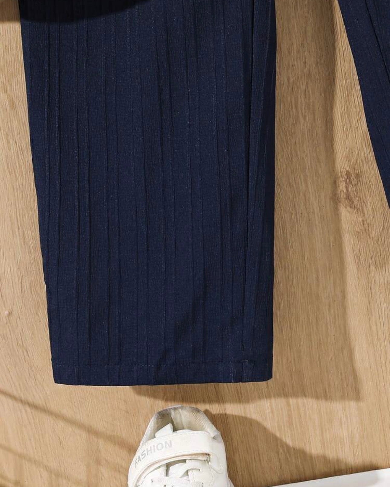 Tween Boys Navy Blue Textured Shirt & Trouser Set
