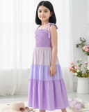 Tween Girl Purple Colorblock Shoulder Ruffle Hem Cami Dress