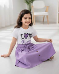 Mama Printed Short Sleeve T-Shirt And Elastic Waist Skirt