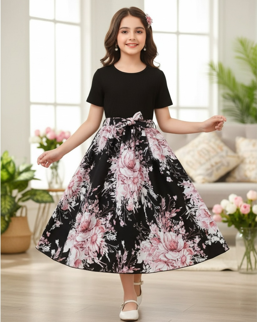 Sweet Black & Pink Floral Patchwork Dress – Summer Ready