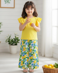 Girls’ Lemon Print Flutter Sleeve Co-Ord Set