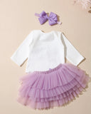 Newborn Baby Girl Romper with Purple Tutu Skirt & Bow Headband