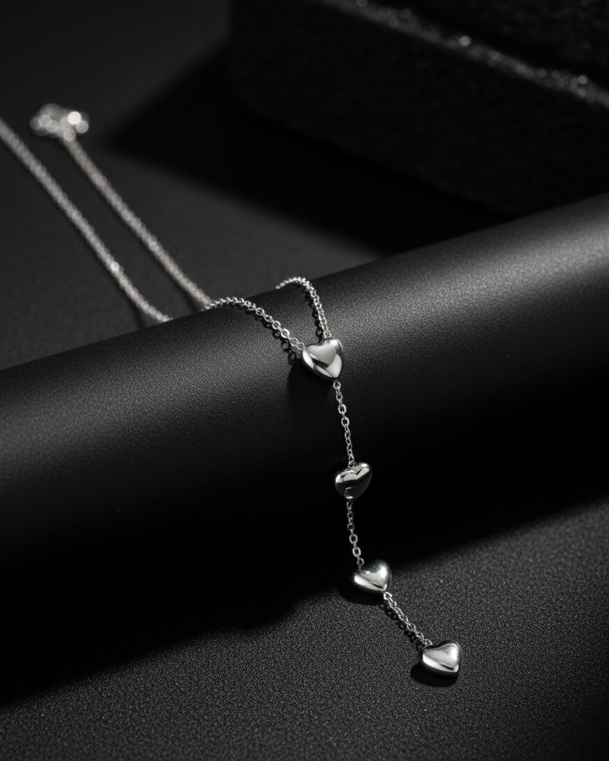 Japanese And Korean Style Silver Three Heart Tassels Women's Stainless Steel Necklace