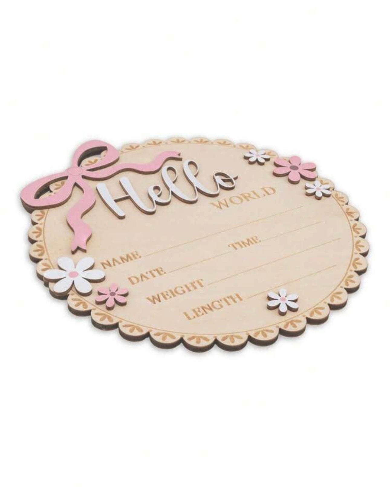 Pink Floral Newborn Baby Girl Birth Announcement Wooden Plaque