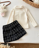 Apricot knitted Bow Turtle Neck Top & Plaid Shorts
