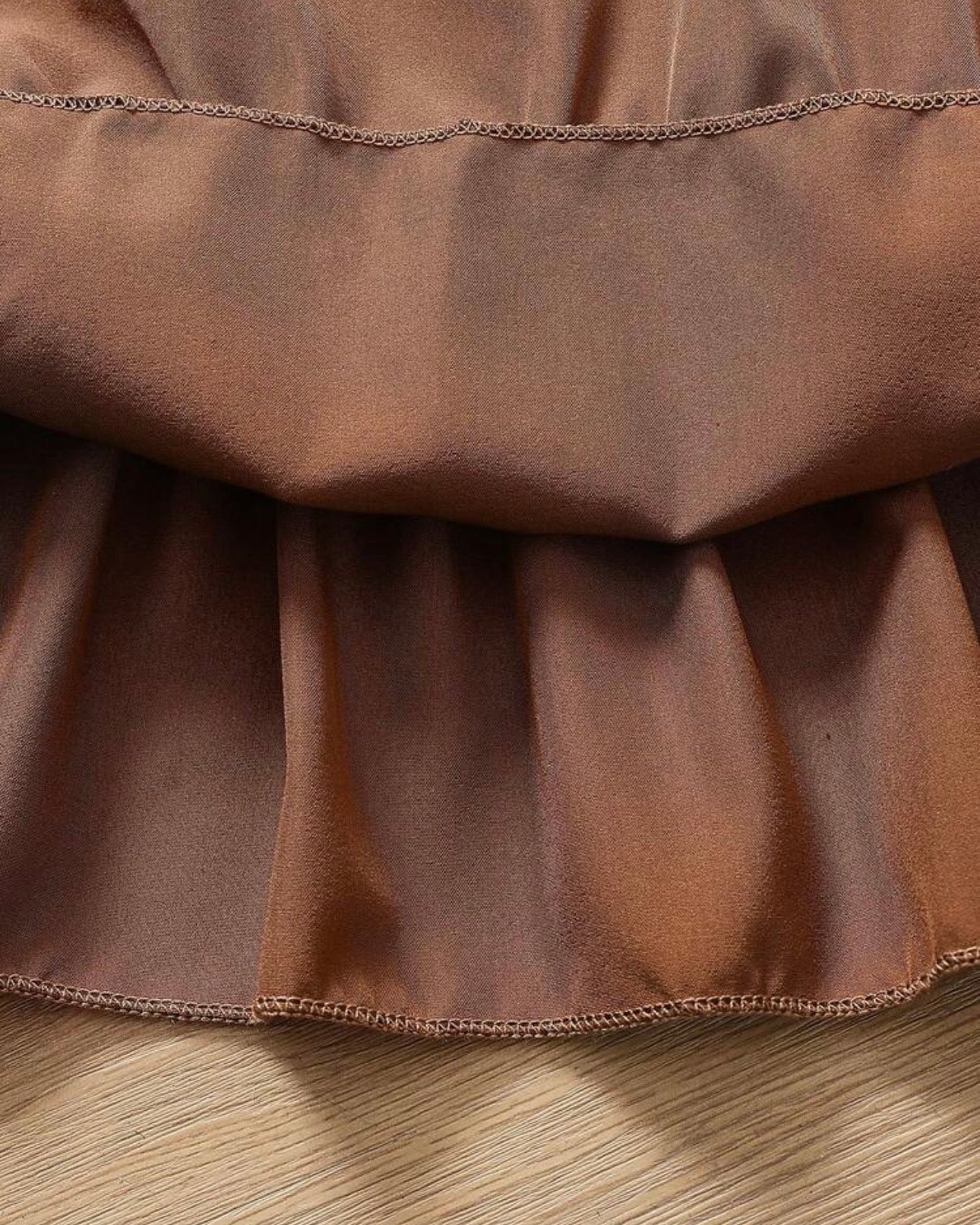 Brown Korean Style Pleated Top & Striped Wide Leg Pants Set