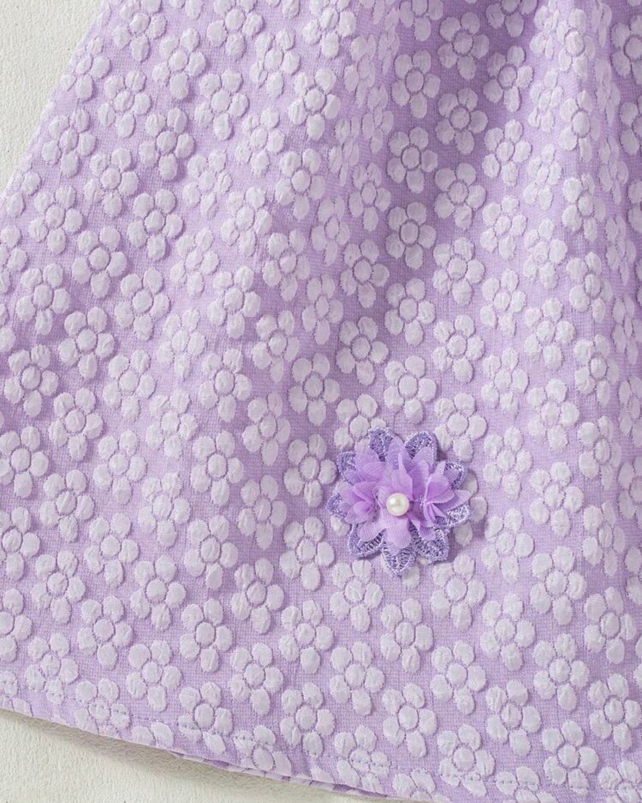 Girls Lilac Chiffon Floral Dress – Puffy Sleeve Princess Party Dress, Elastic Waist Summer Outfit for Kids