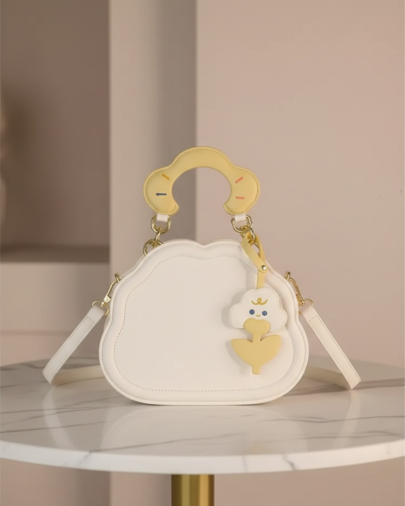 Girls White Cloud Shaped Bag With Bag Charm
