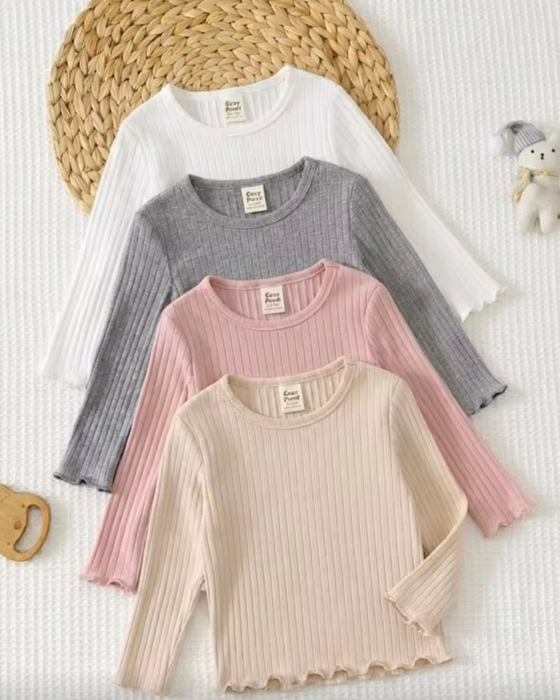 4-Piece Baby Girl Ribbed Knit Pastel Colours  Shirt Set