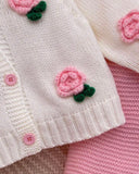 Newborn Baby Girl Pink Floral Pattern Knitted Cardigan and Romper