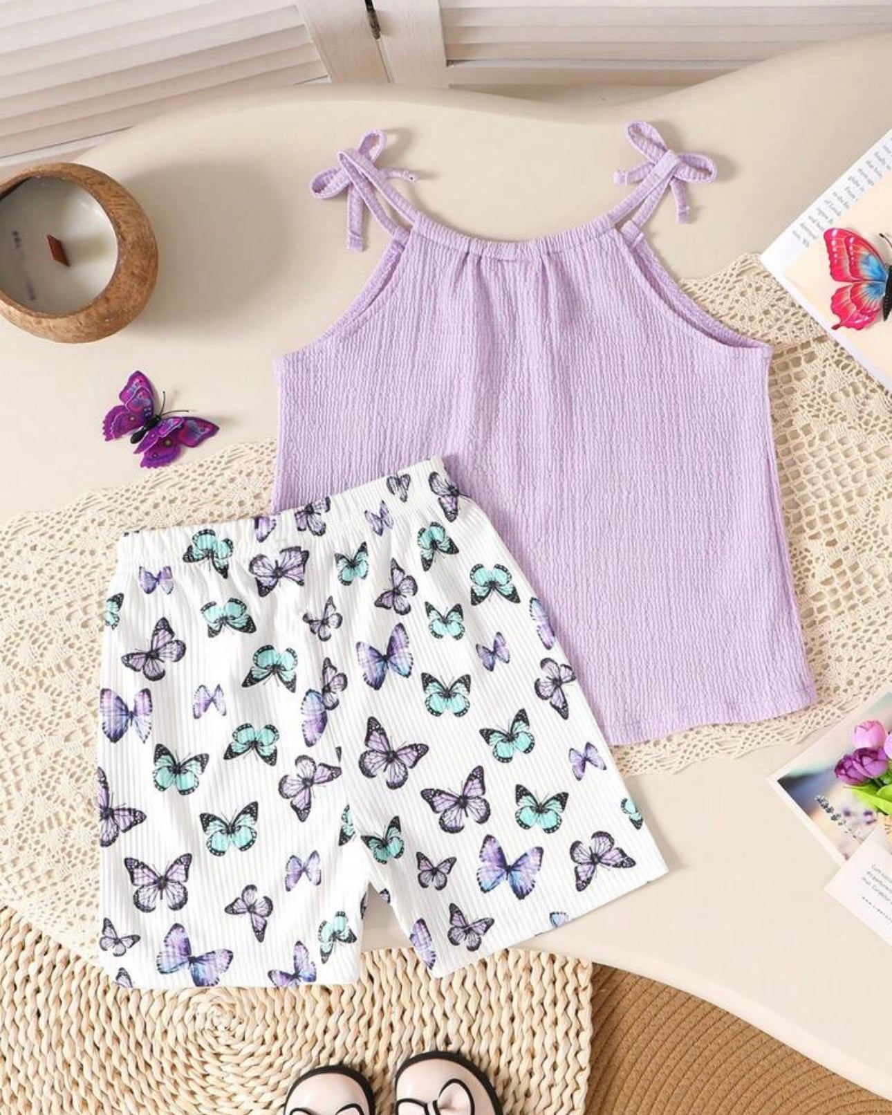 2pcs 3D Butterfly Camisole Top With Butterfly Print with Shorts