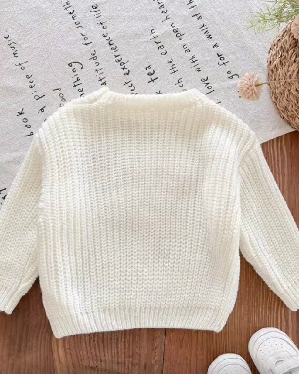 Girls Knit Beige White “Mama’s Girl” Winter Sweater