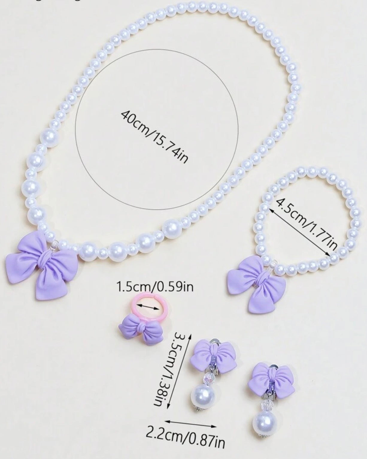 5pcs Girls Cute Purple Bow Jewelry Set for Kids