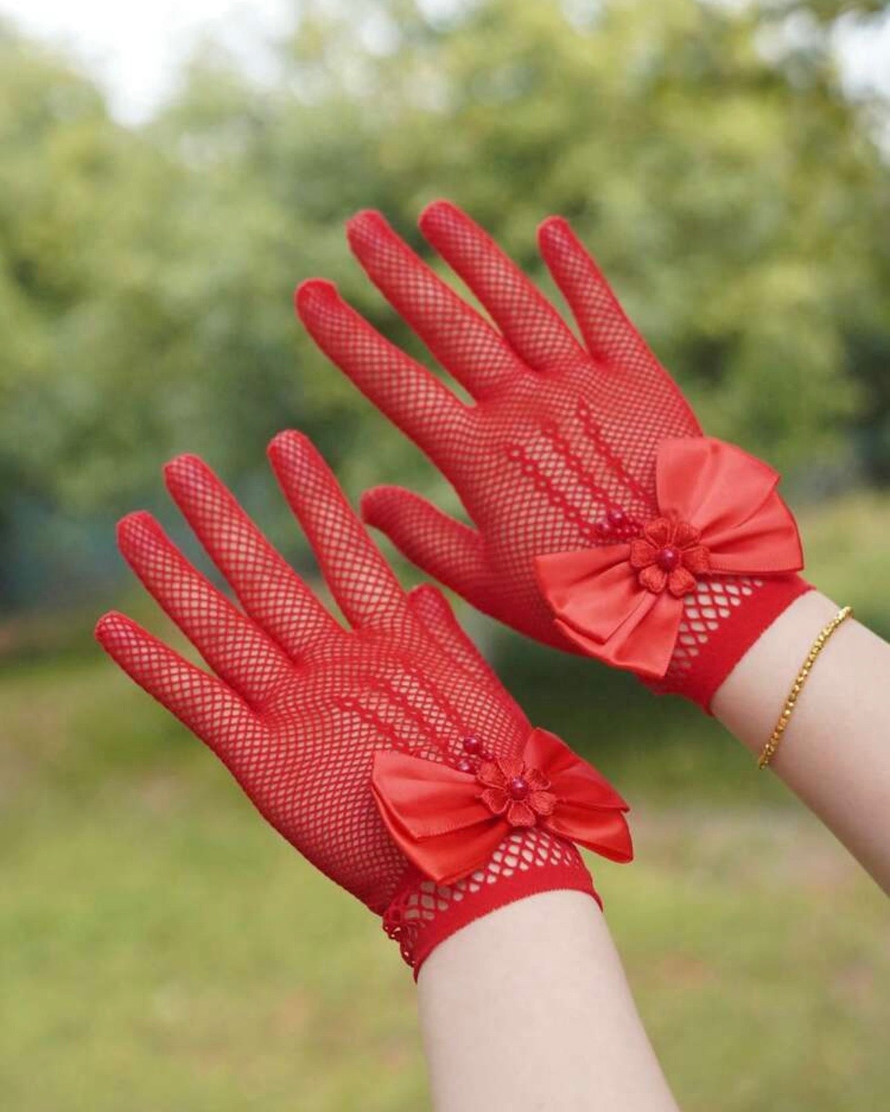 1 Pair Children's Pink Lace Hollow Bow Princess Gloves (4 Colours)