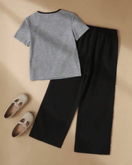 Girls Grey and Black Bow T-Shirt & Pants Set