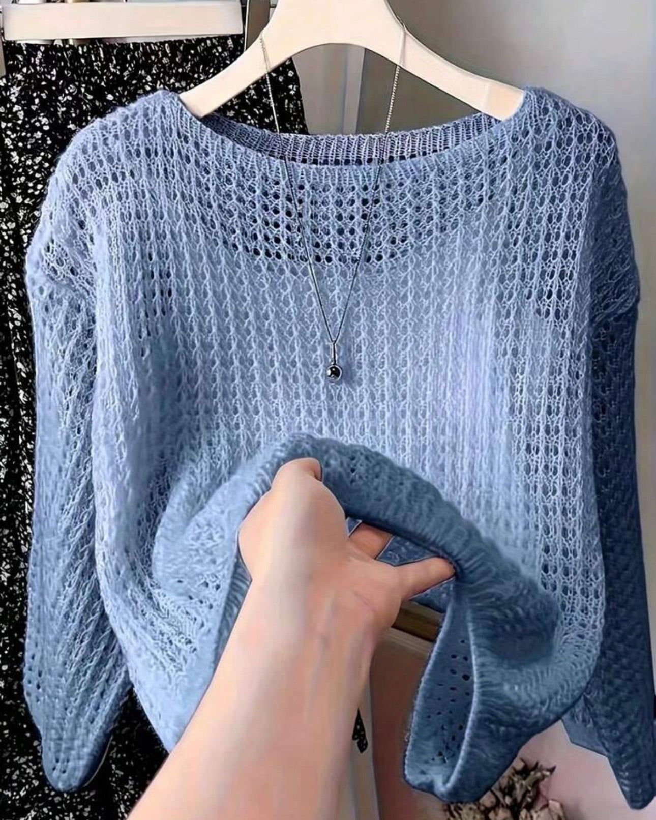 Casual Loose Solid Color Hollow Out Slouchy Semi-Sheer Thin Knit Top (6 Colours)