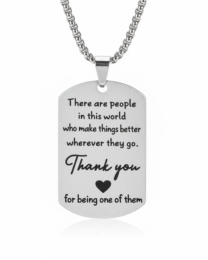 Men’s Meaningful Message Pendant Necklace – Thank You