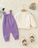 Newborn Baby Girl Purple Strawberry Pattern Knitted Cardigan and Romper
