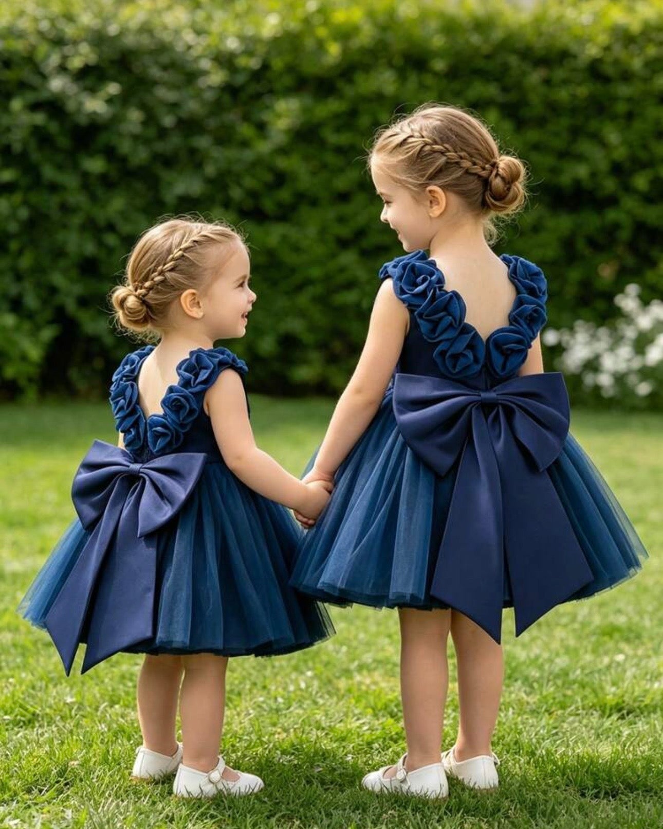 Baby Girls Blue Satin & Mesh Princess Dress with 3D Flowers