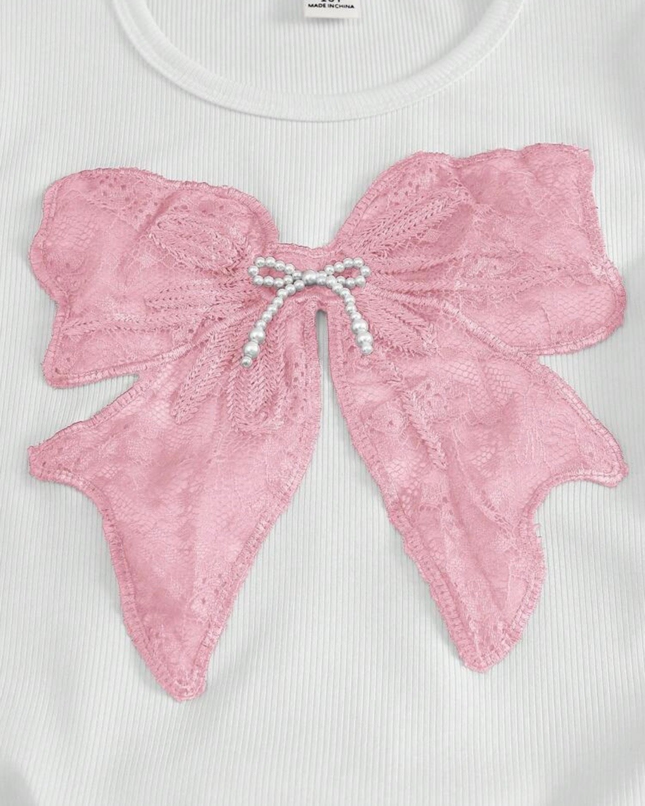 Tween Girls Pink Graphic Tee & Bow Pants Set